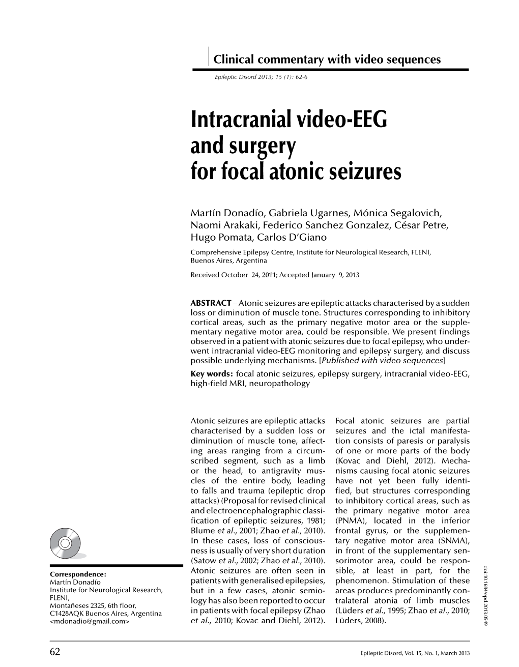 Intracranial Video-EEG and Surgery for Focal Atonic Seizures