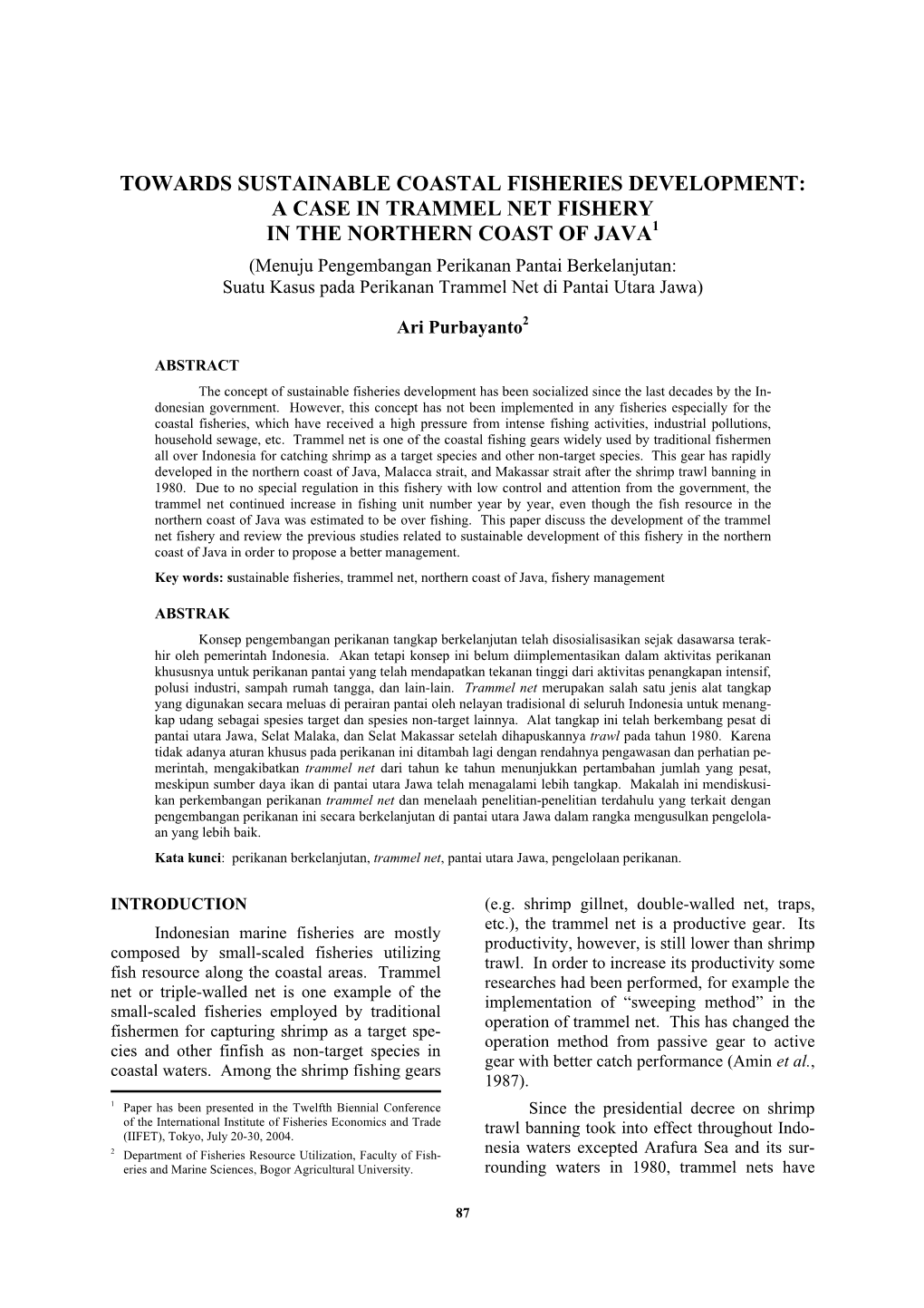 Towards Sustainable Coastal Fisheries Development