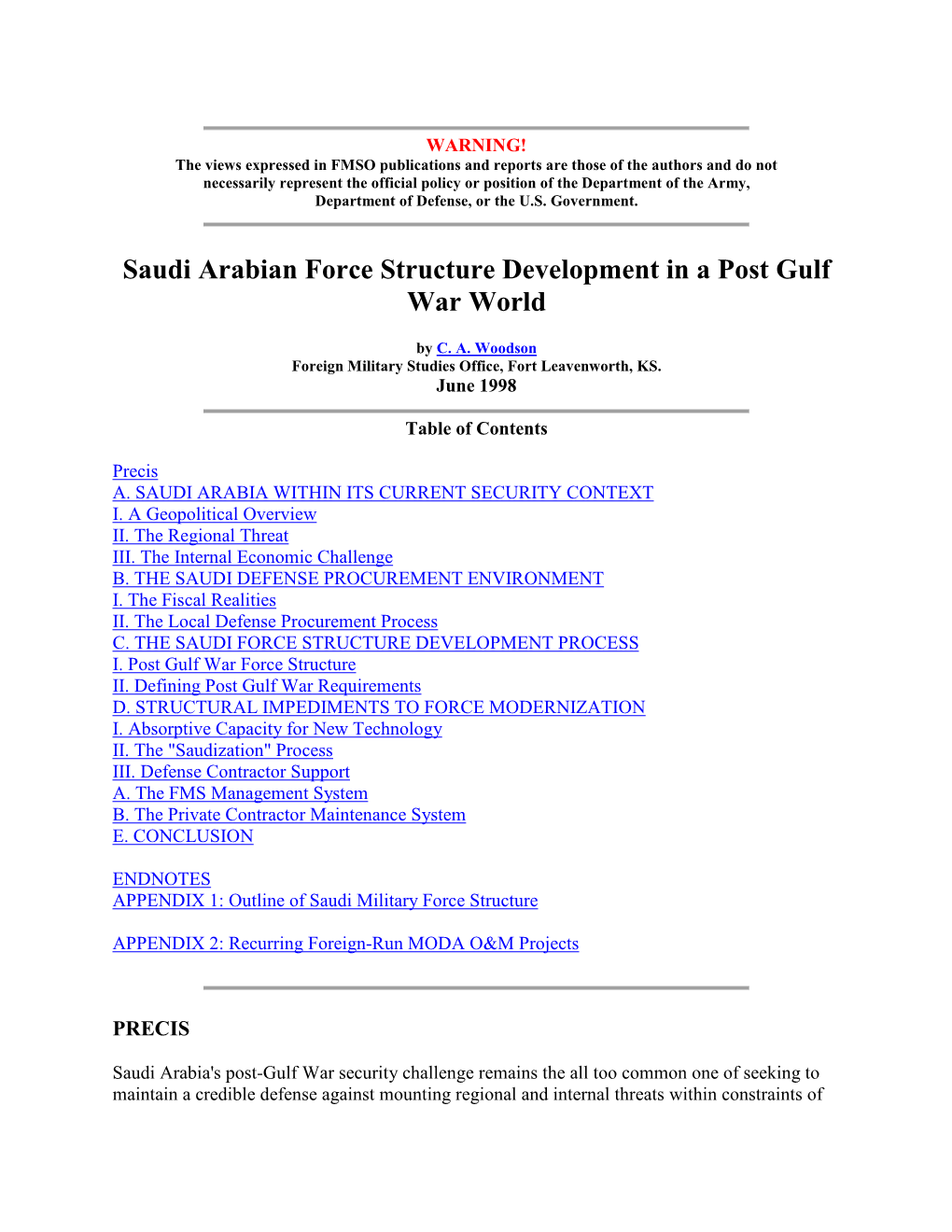 Saudi Arabian Force Structure Development in a Post Gulf War World