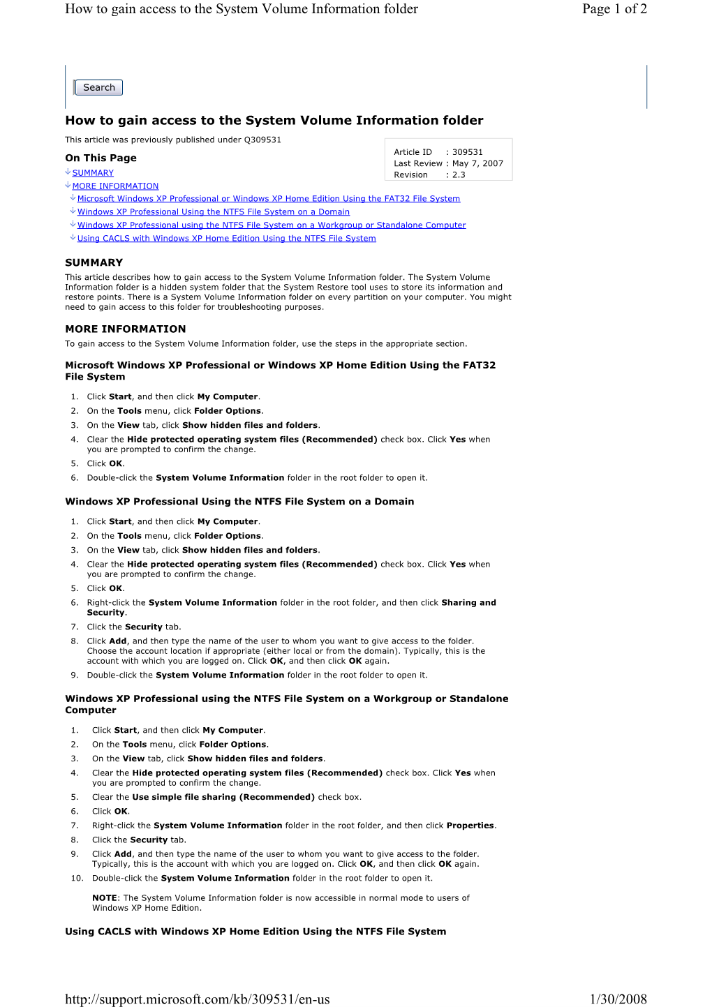 How to Gain Access to the System Volume Information Folder Page 1 of 2
