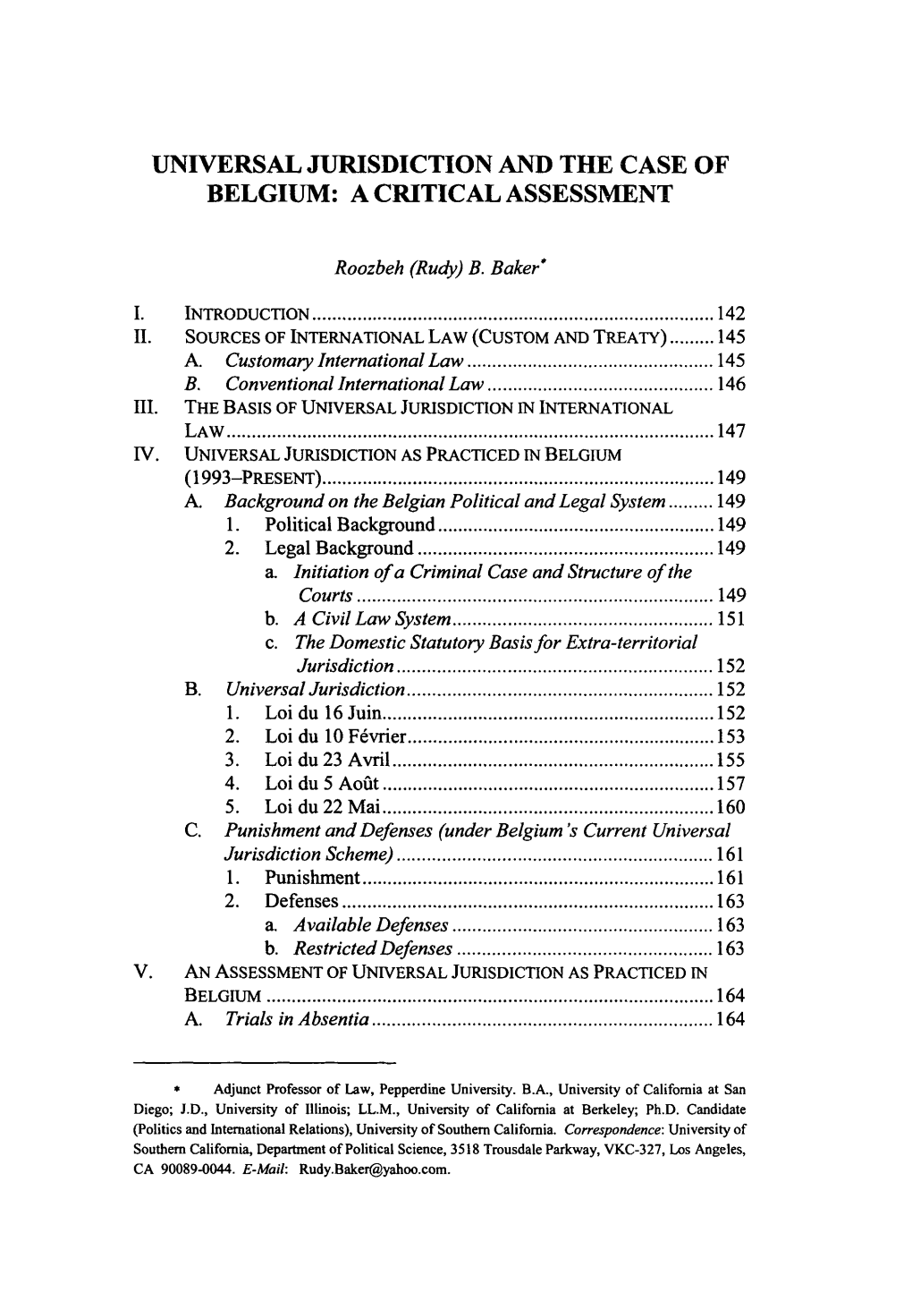 Universal Jurisdiction and the Case of Belgium: a Critical Assessment