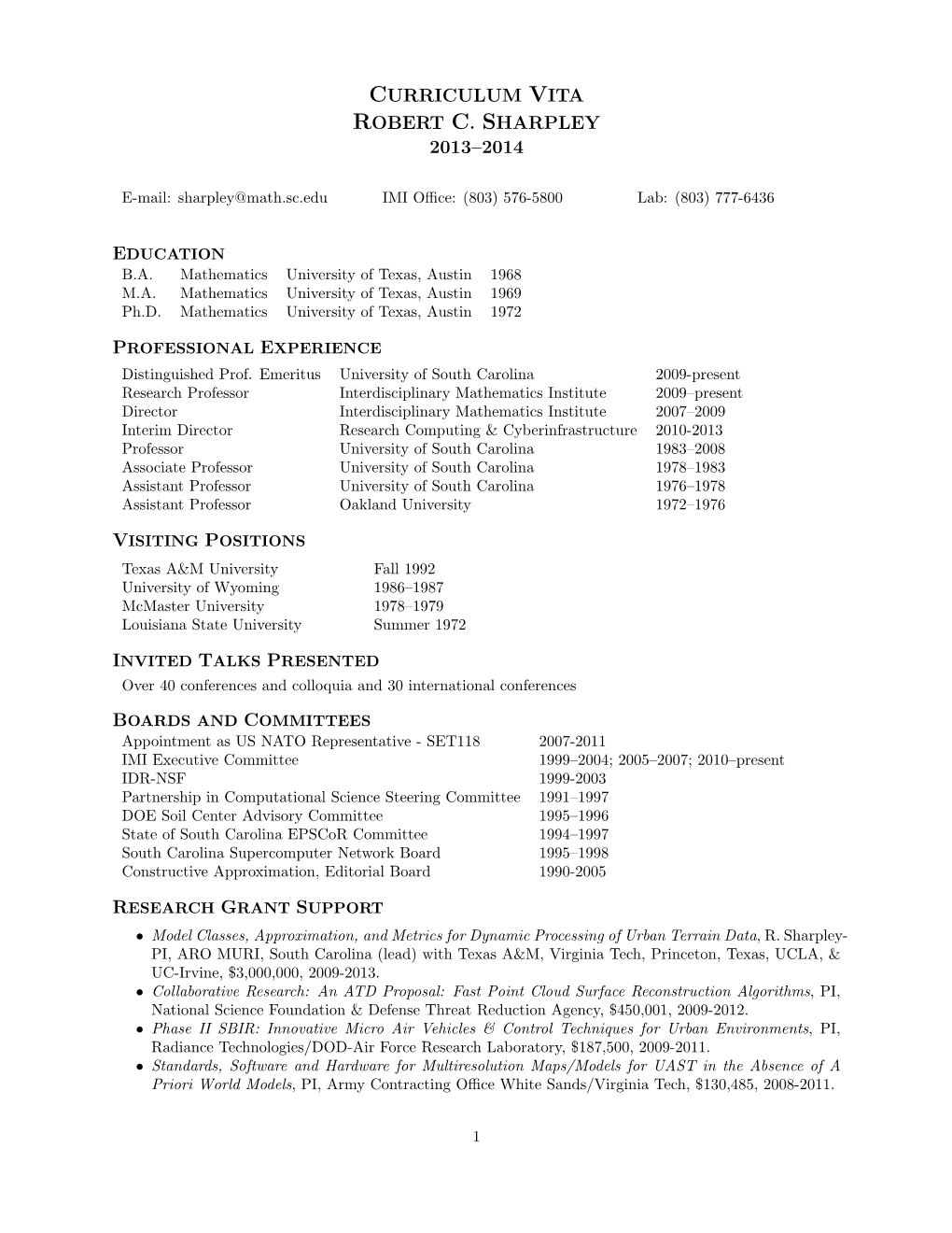 Curriculum Vita Robert C. Sharpley 2013–2014