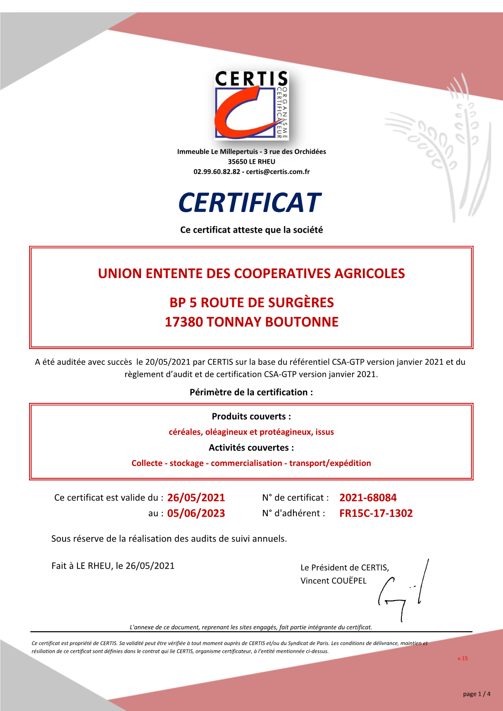 CERTIFICAT Ce Certificat Atteste Que La Société