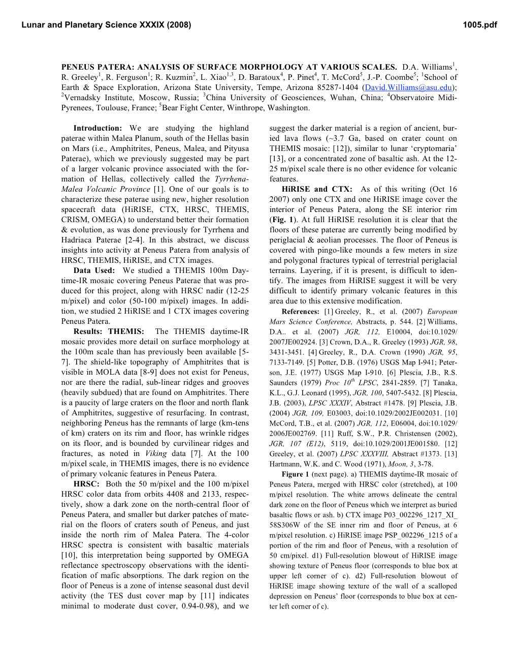 Peneus Patera: Analysis of Surface Morphology at Various Scales