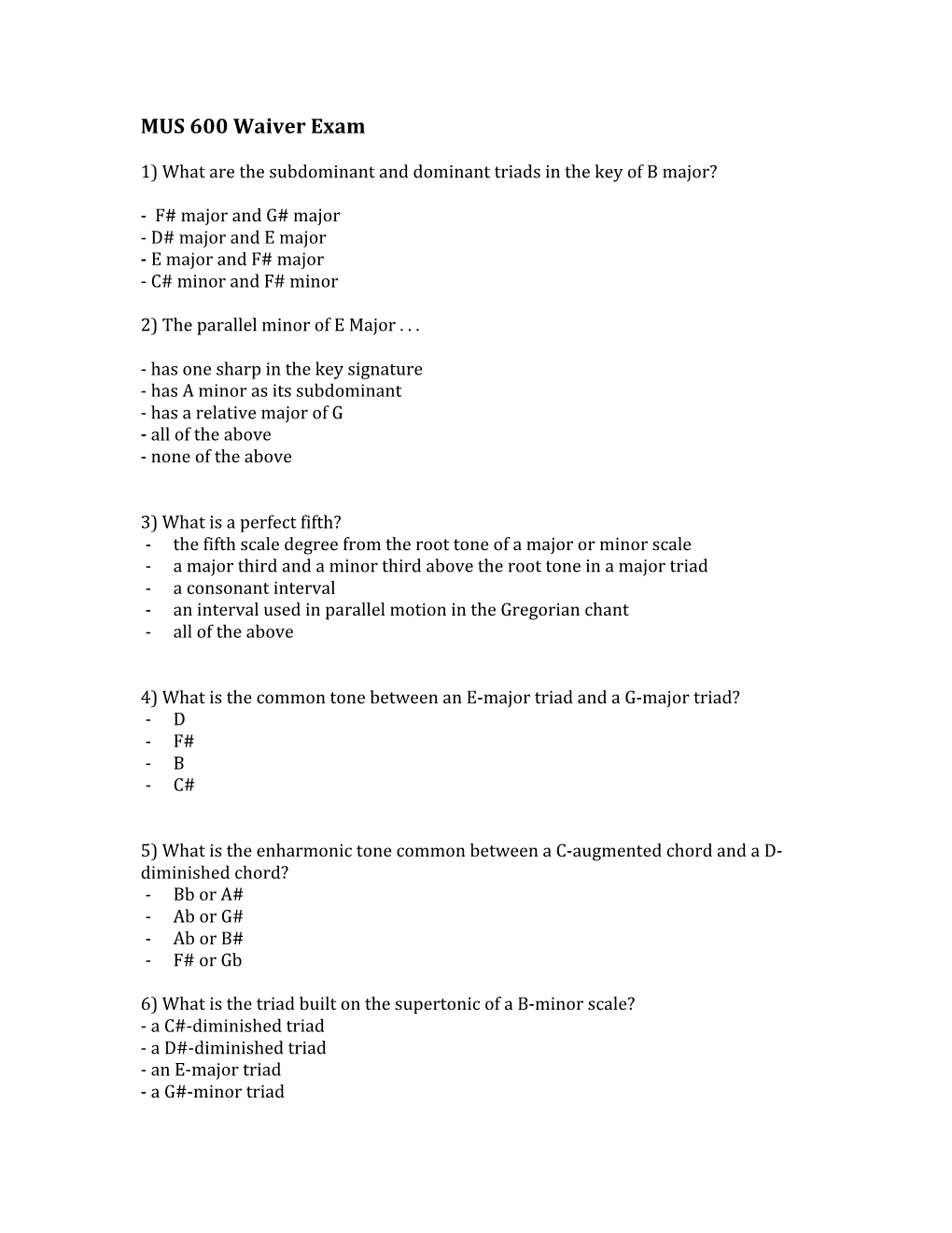 MUS 600 Waiver Exam