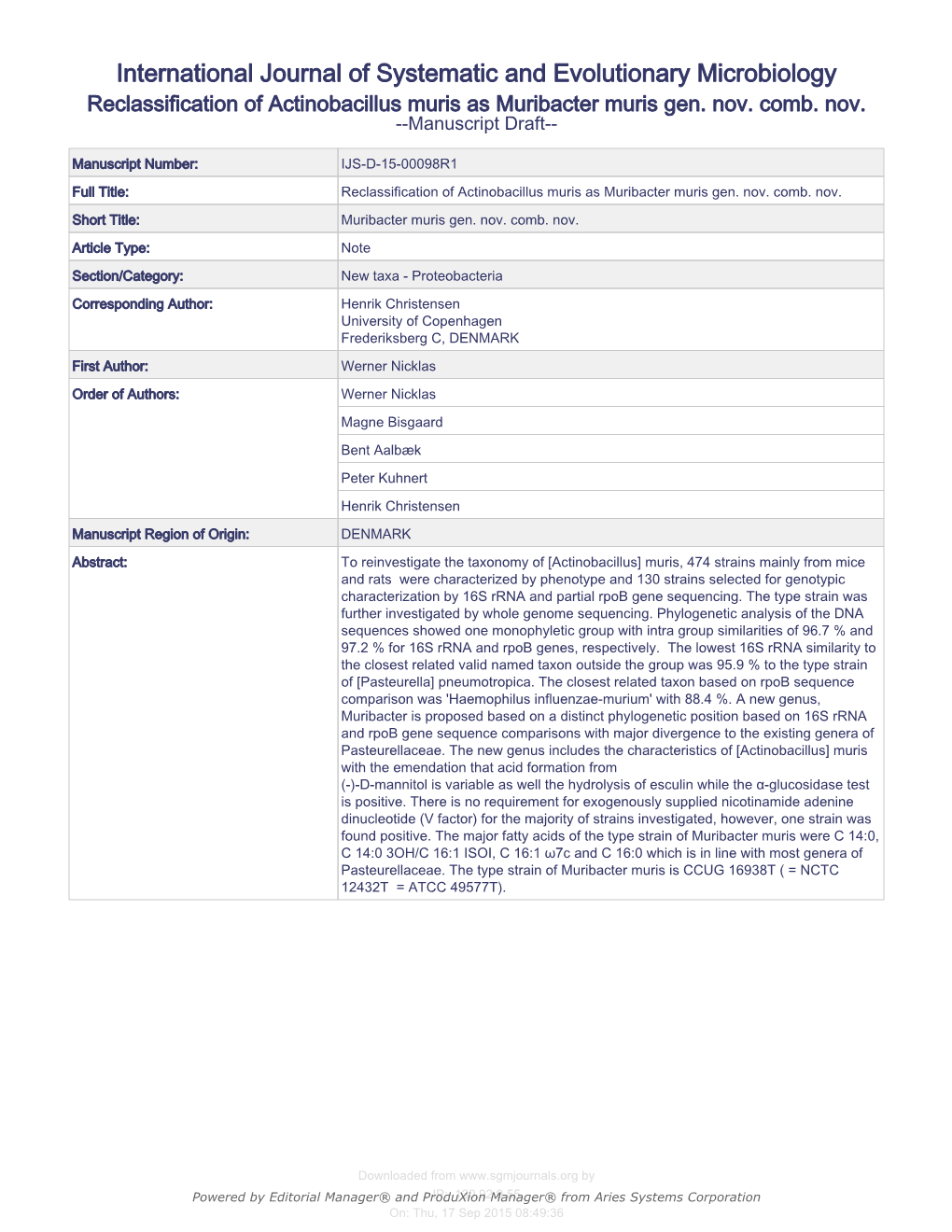 International Journal of Systematic and Evolutionary Microbiology