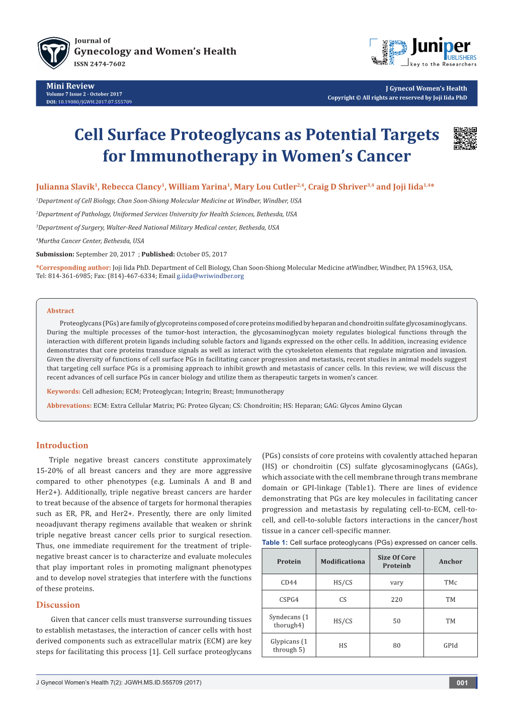 Cell Surface Proteoglycans As Potential Targets for Immunotherapy in Women’S Cancer