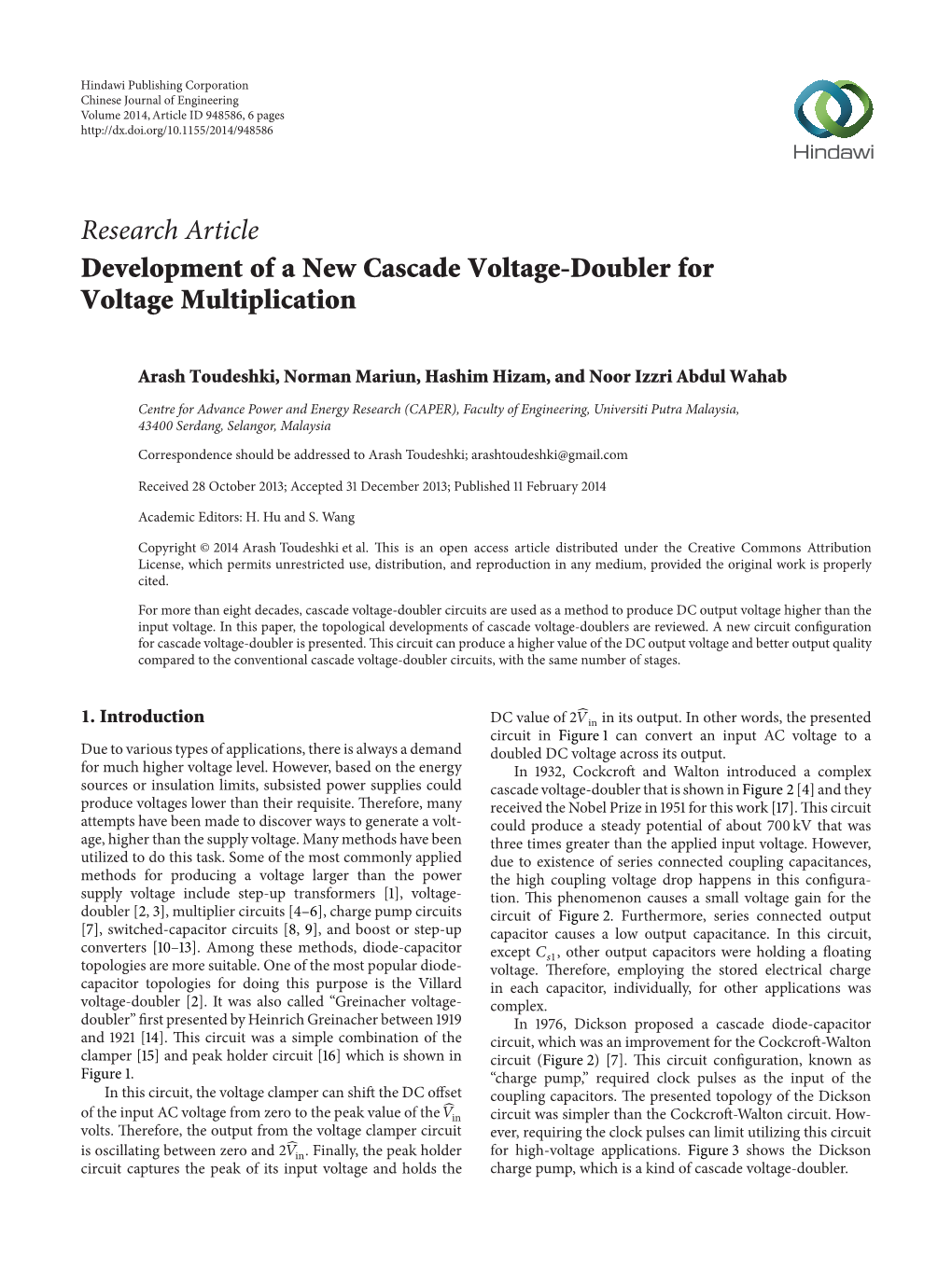 Development of a New Cascade Voltage-Doubler for Voltage Multiplication