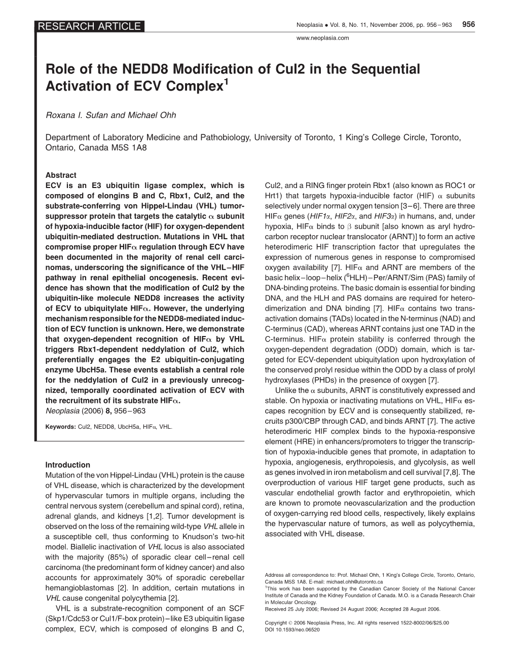 Role of the NEDD8 Modification of Cul2 in the Sequential Activation of ECV Complex1