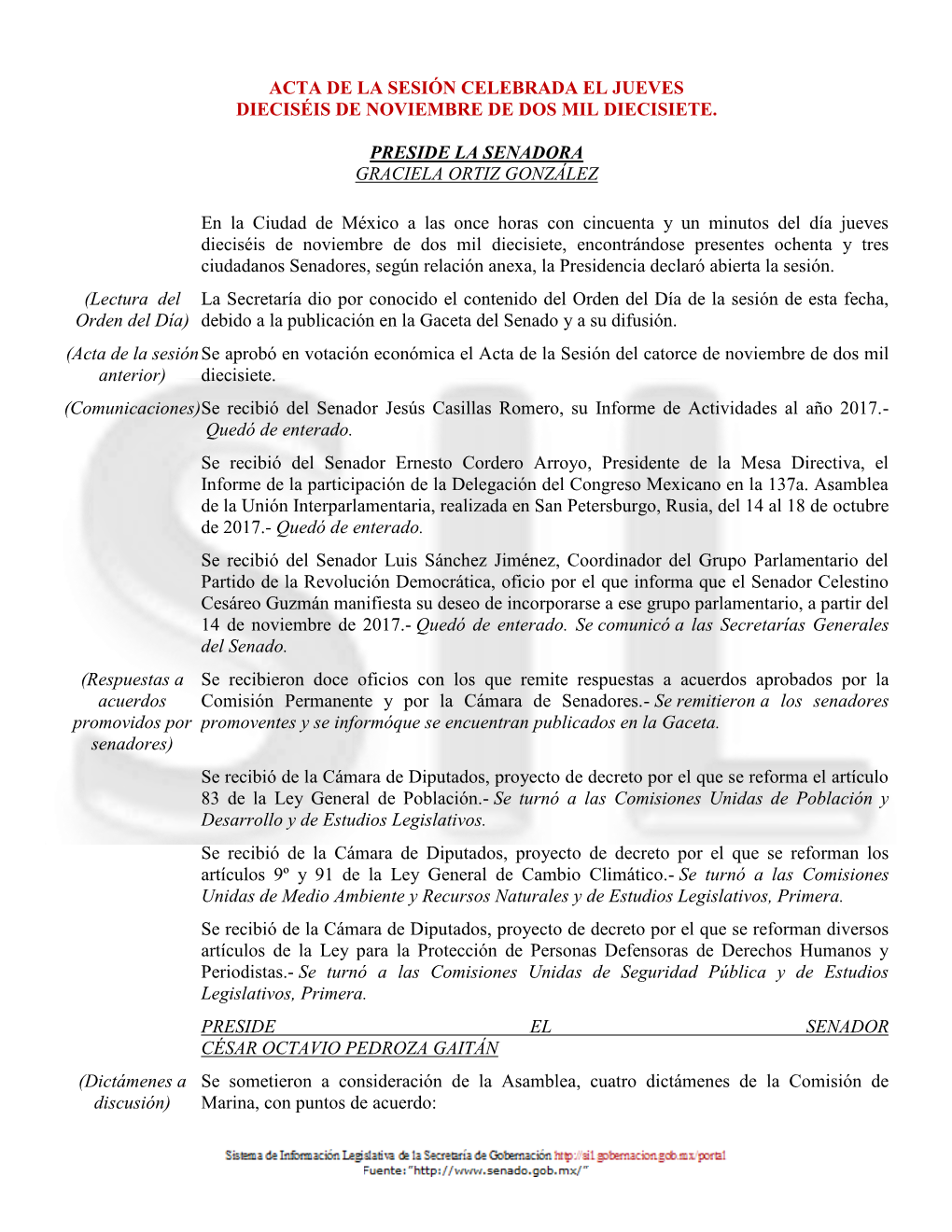 Acta De La Sesión Celebrada El Jueves Dieciséis De Noviembre De Dos Mil Diecisiete