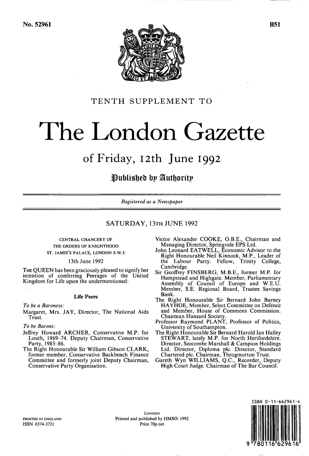 The London Gazette of Friday, 1 2Th June 1992 Bp Sutfjorttp