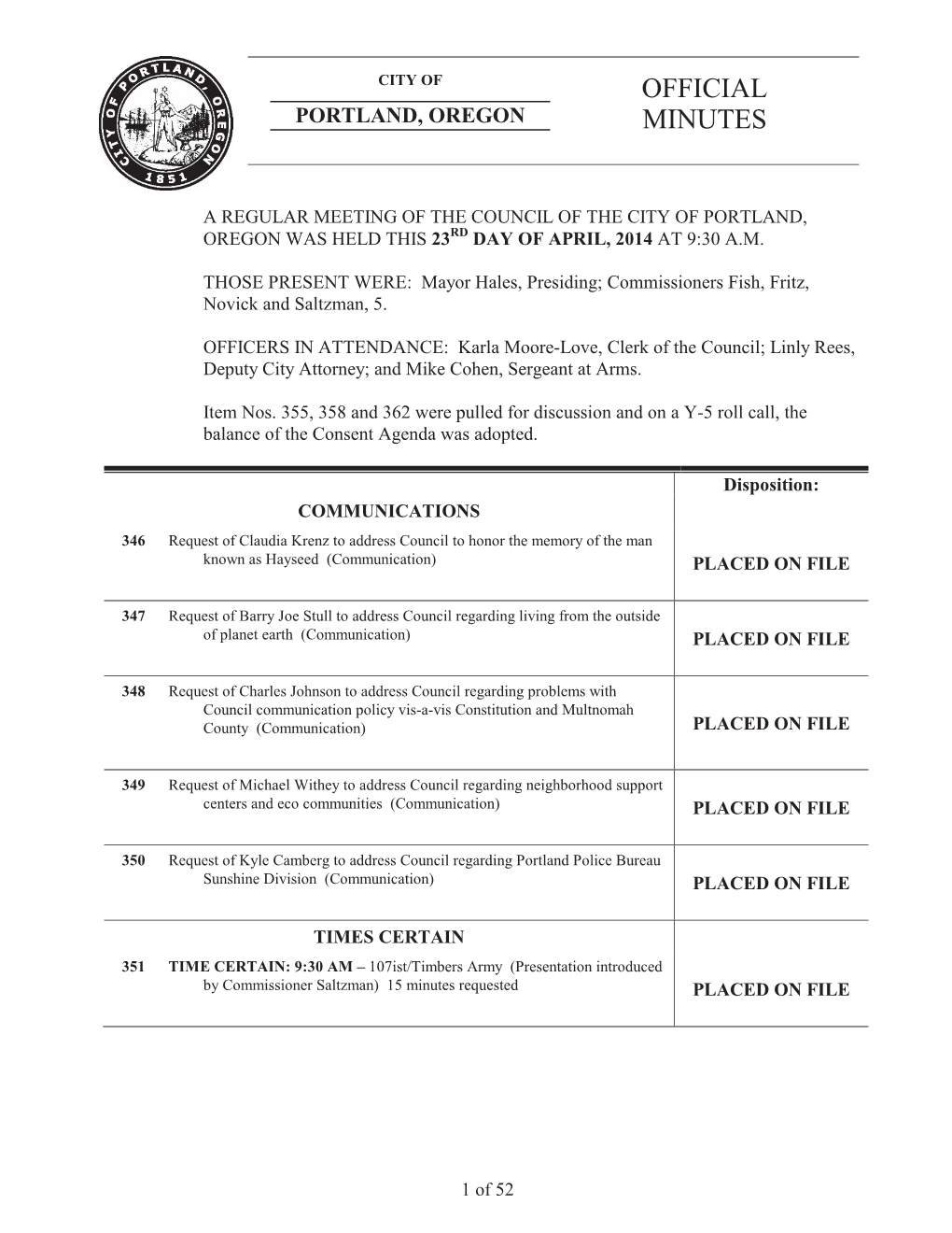 Portland City Council Agenda