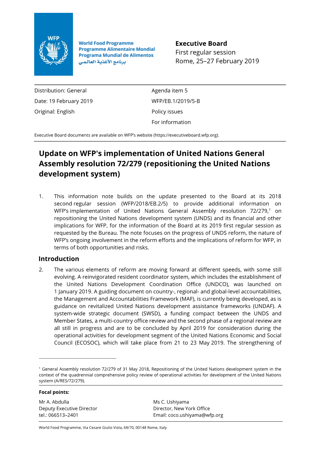 Repositioning the United Nations Development System)
