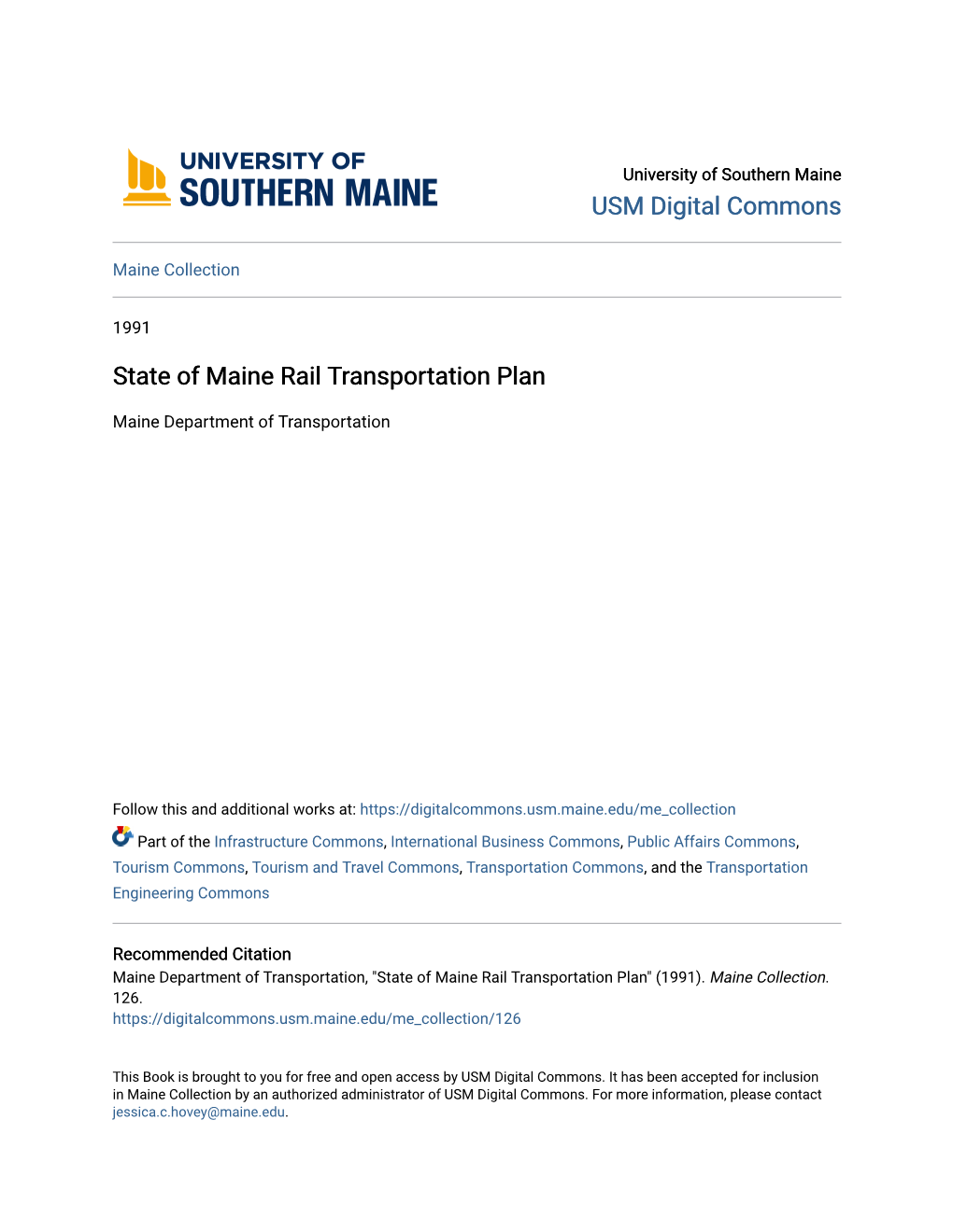 State of Maine Rail Transportation Plan