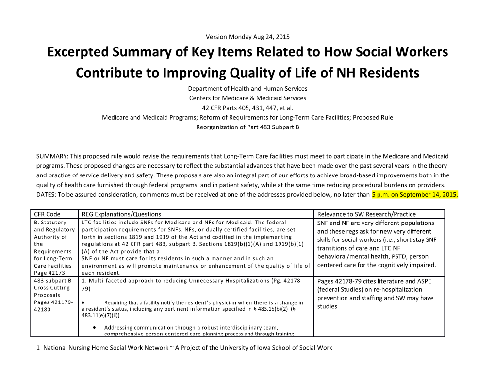 Excerpted Summary of Key Items Related to How Social Workers Contribute to Improving Quality