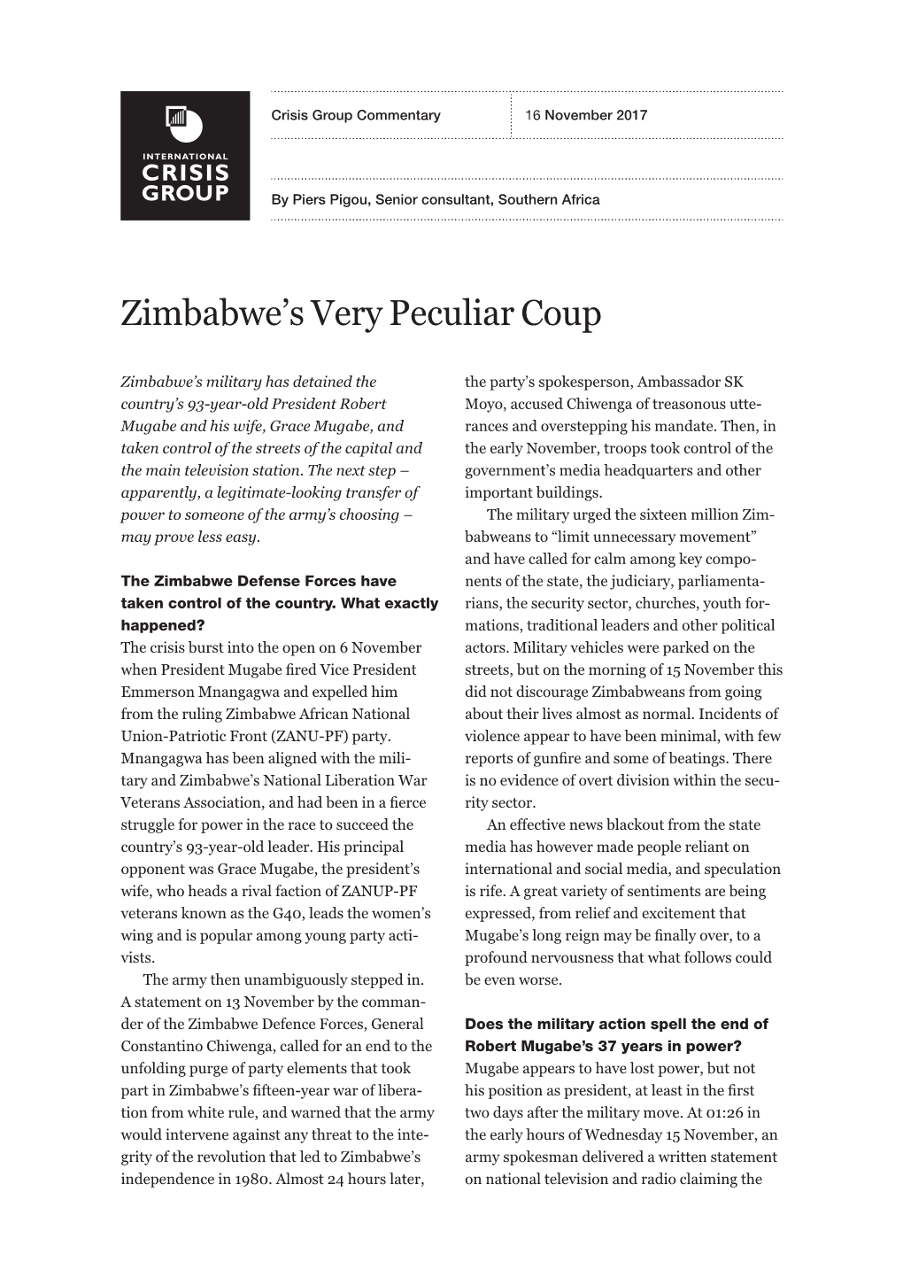 Zimbabwe's Very Peculiar Coup