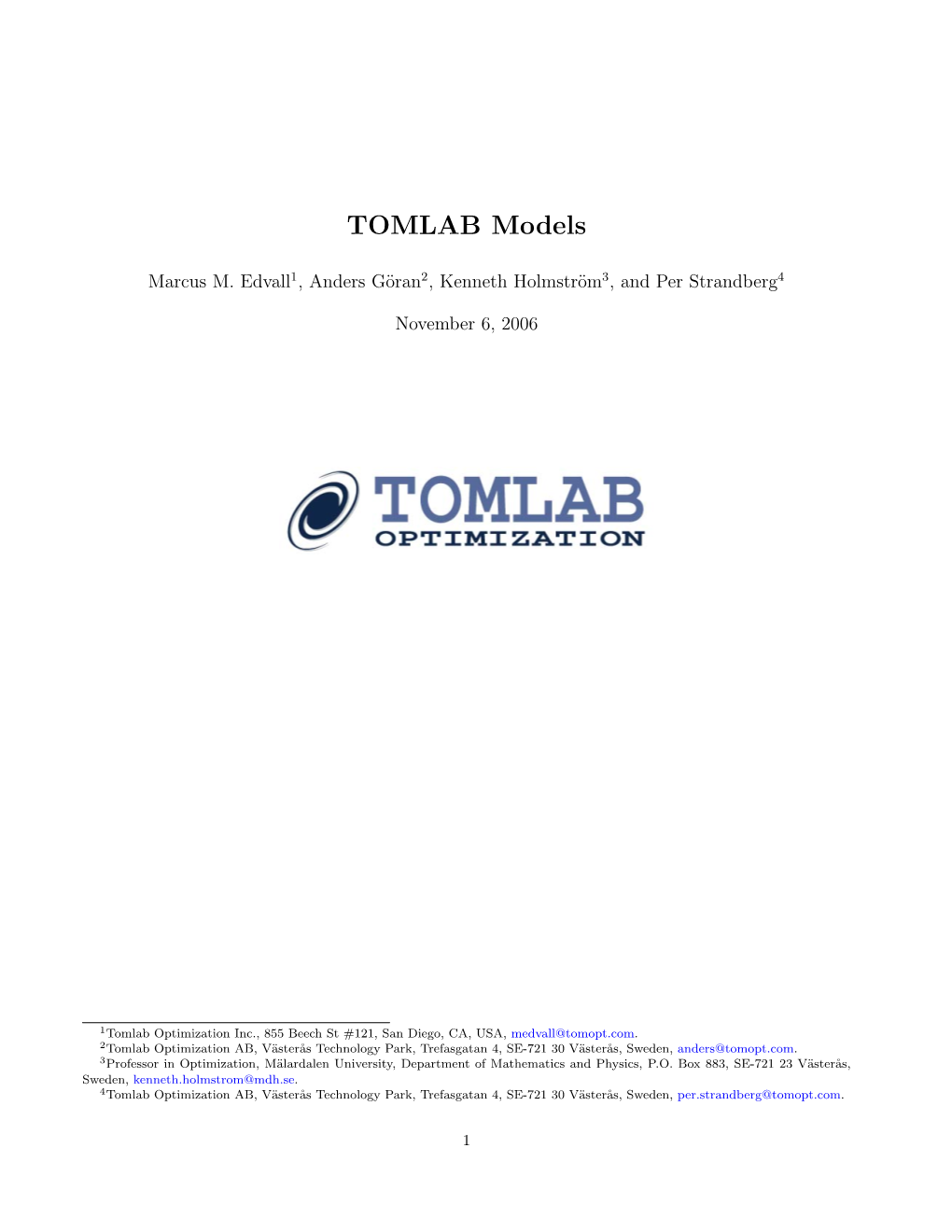 TOMLAB Models