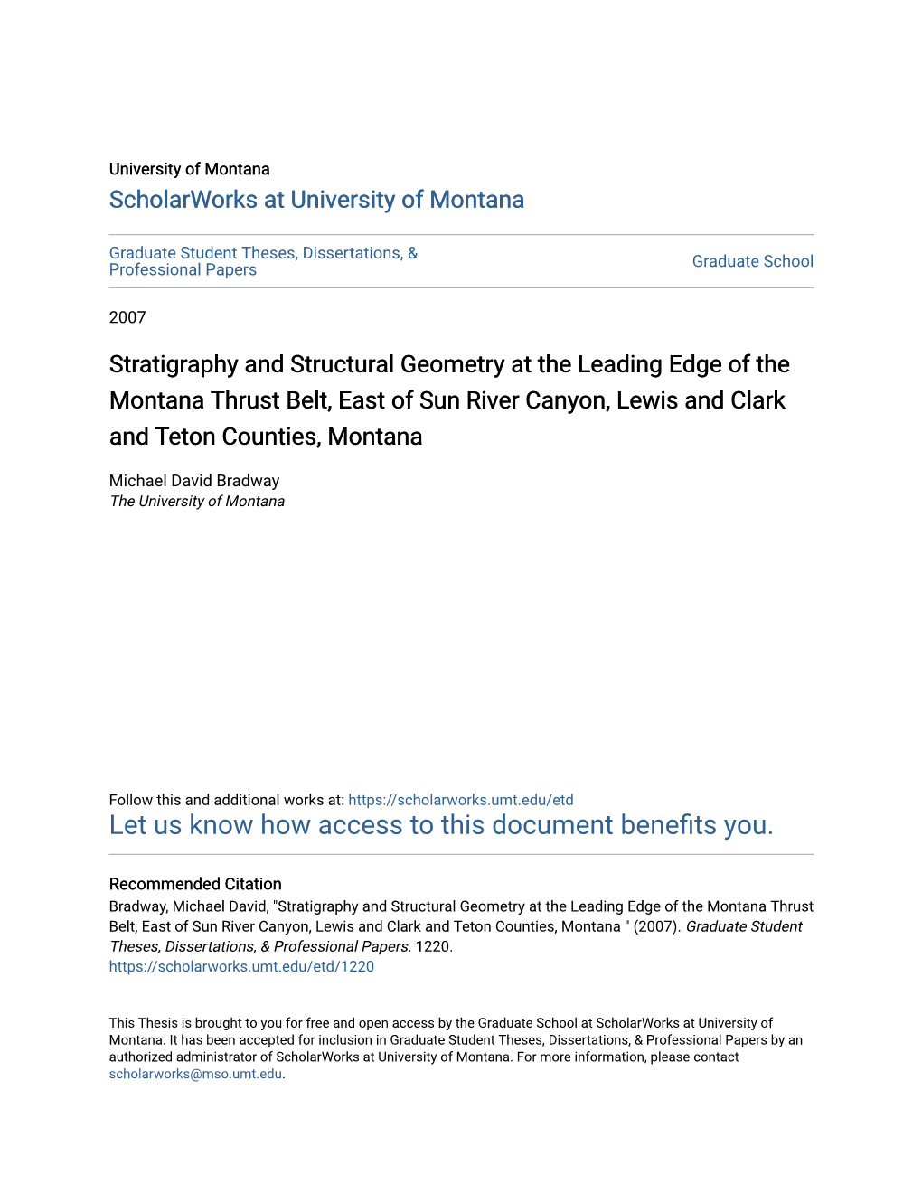 Stratigraphy and Structural Geometry at the Leading Edge of the Montana Thrust Belt, East of Sun River Canyon, Lewis and Clark and Teton Counties, Montana