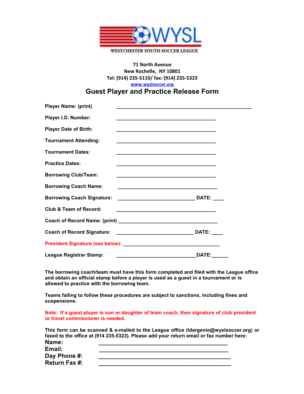 Guest Player Release Form