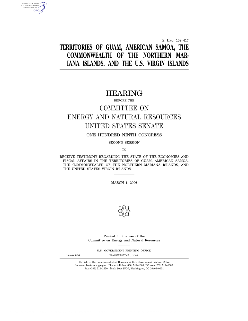 Territories of Guam, American Samoa, the Commonwealth of the Northern Mar- Iana Islands, and the U.S
