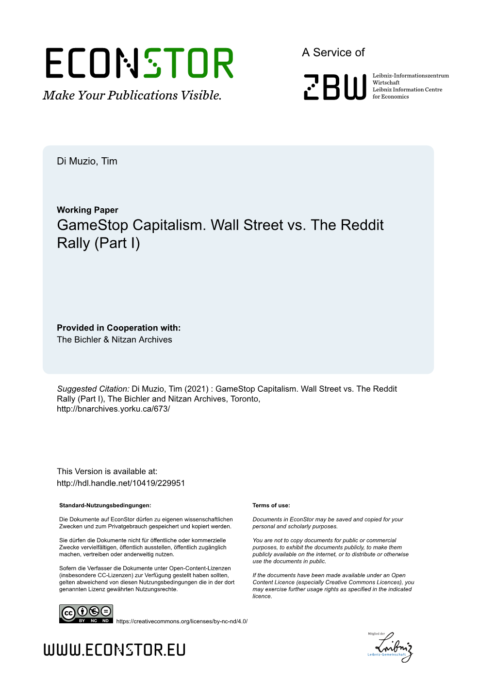 Gamestop Capitalism. Wall Street Vs. the Reddit Rally (Part I)