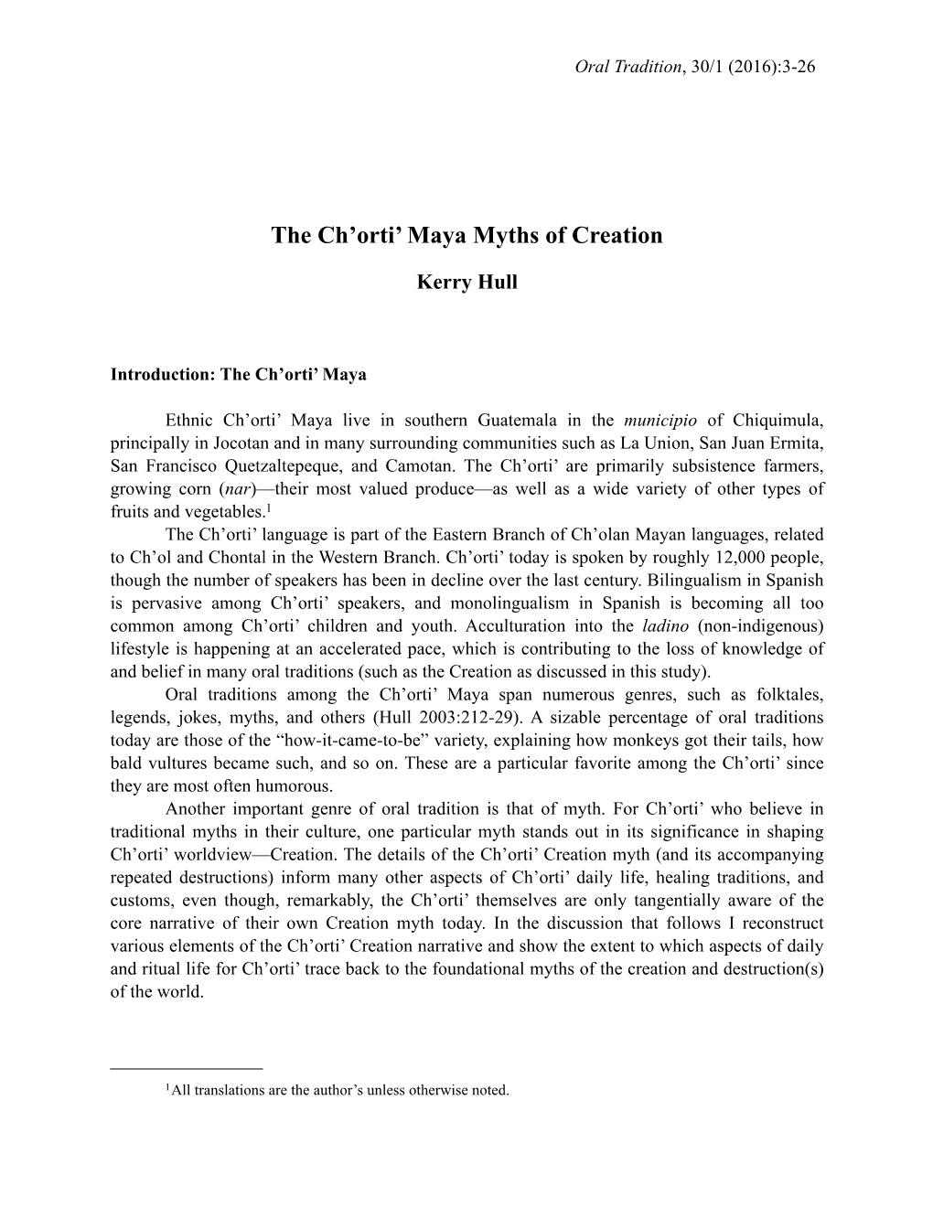 The Ch'orti' Maya Myths of Creation