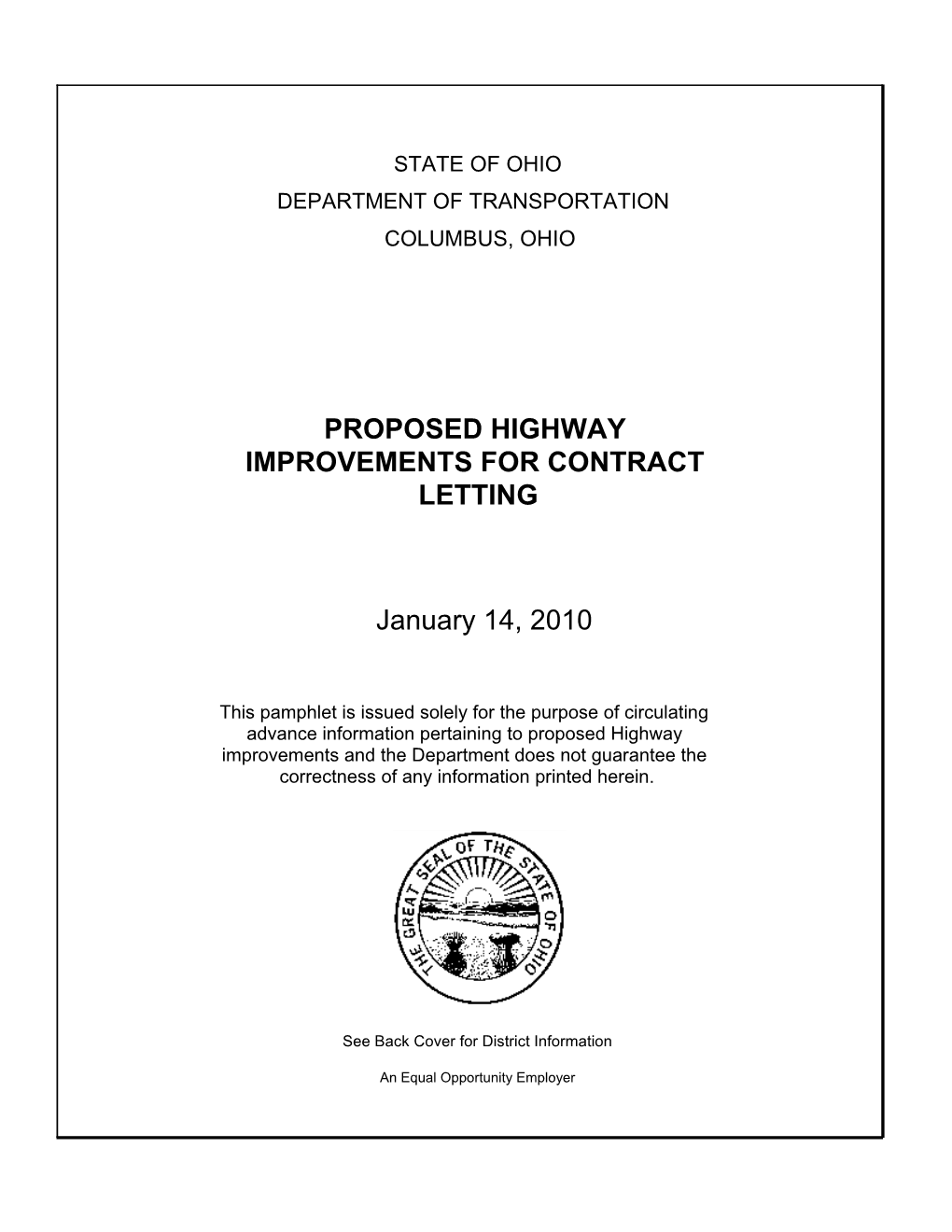 Proposed Highway Improvements for Contract Letting