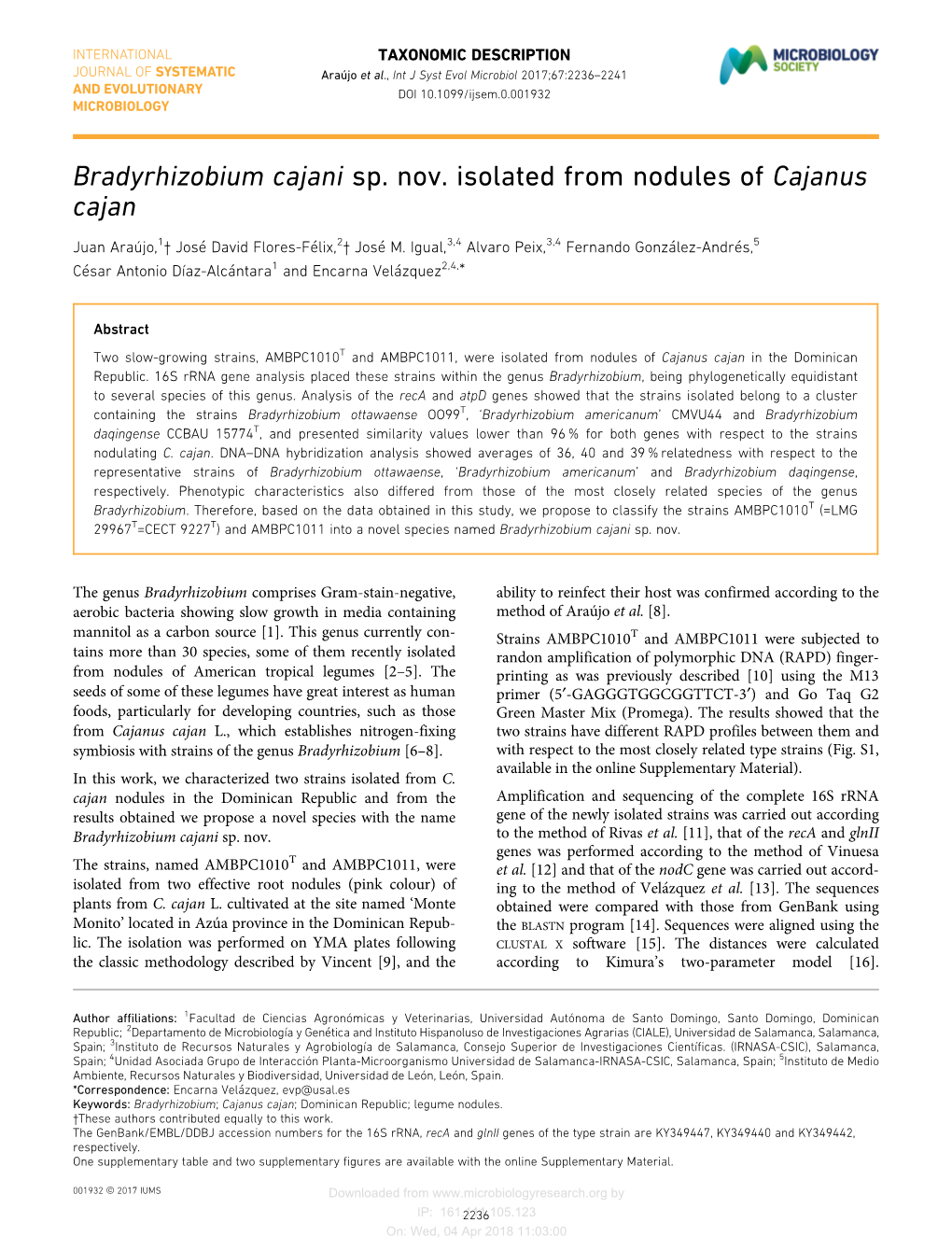 Bradyrhizobium Cajani Sp. Nov. Isolated from Nodules of Cajanus Cajan