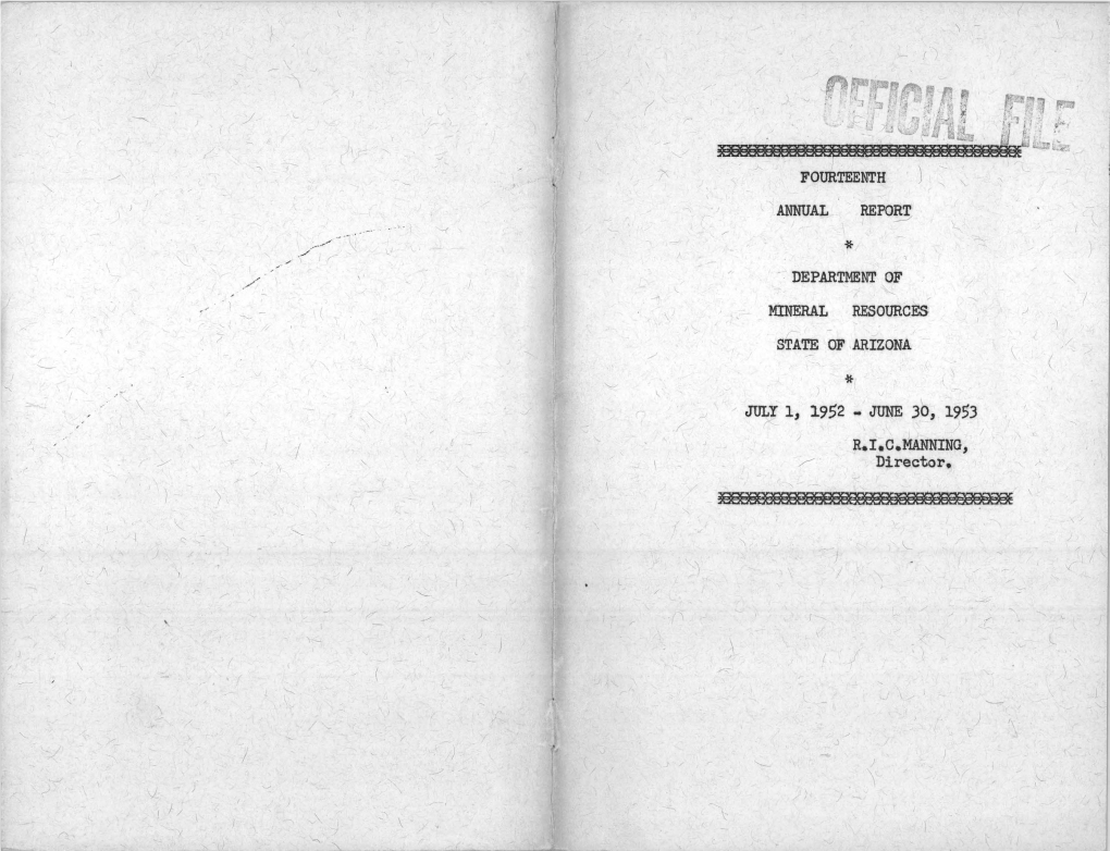 MINERAL RESOURCES STATE of ARIZONA July 1, 1952