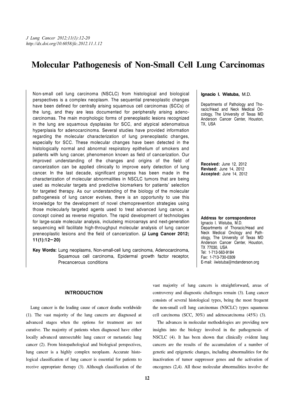 Molecular Pathogenesis of Non-Small Cell Lung Carcinomas