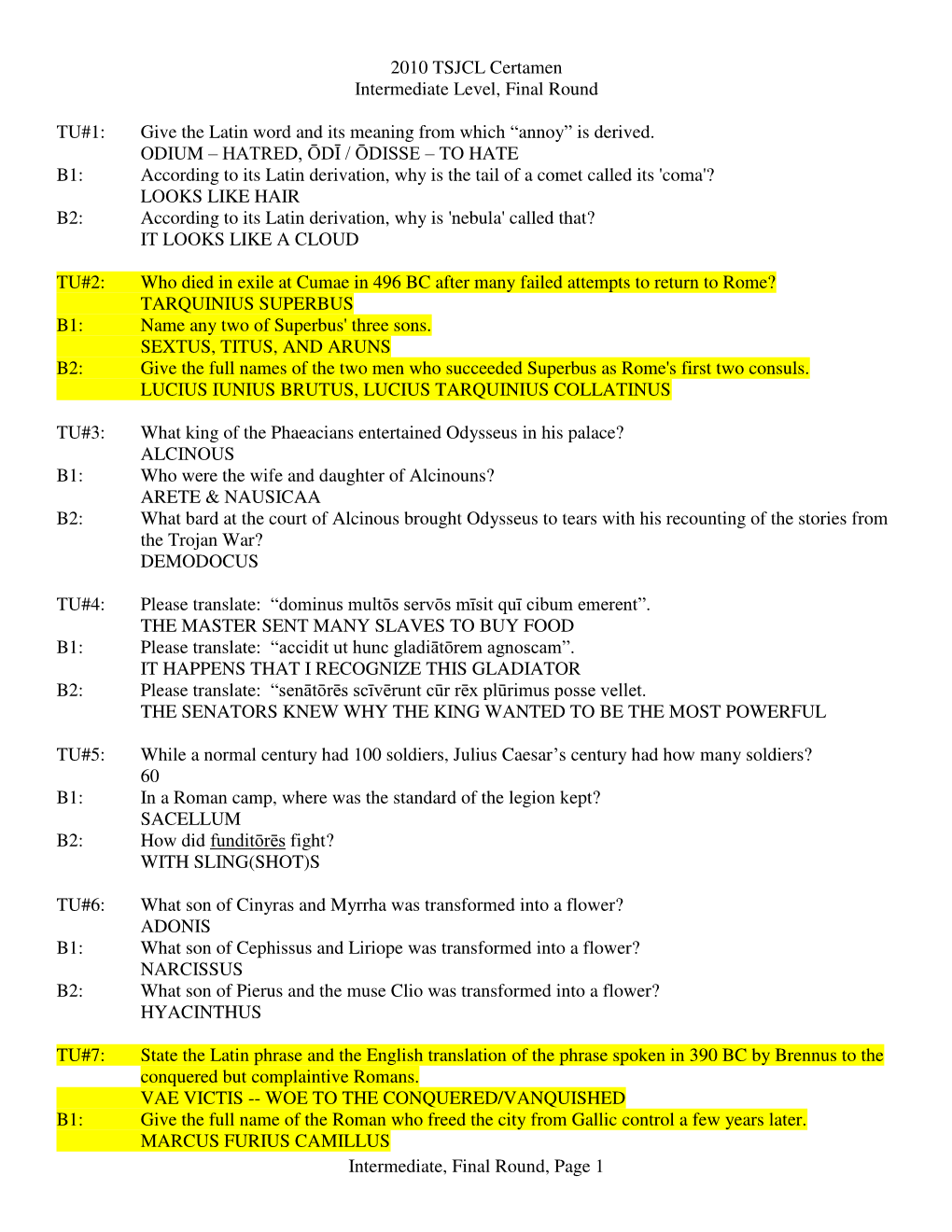 2010 Intermediate Certamen Finals