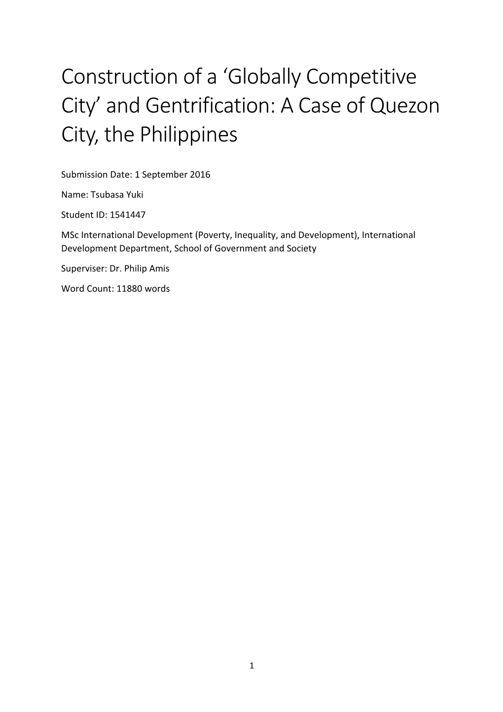 And Gentrification: a Case of Quezon City, the Philippines