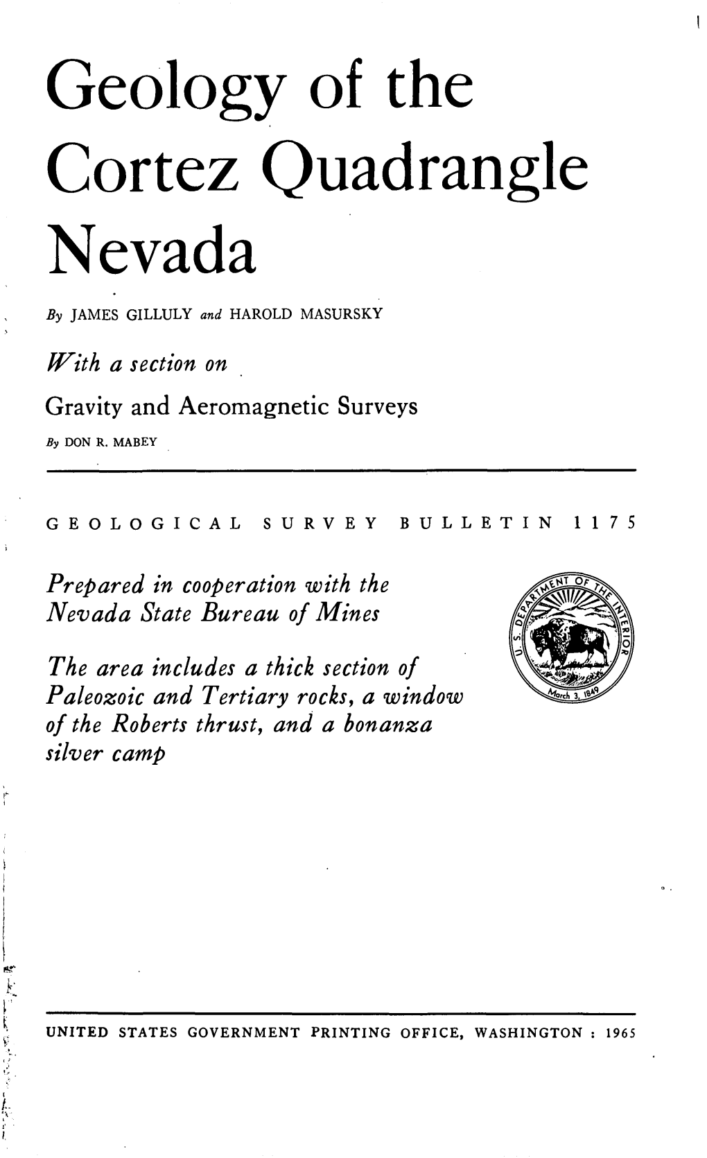 Geology of the Cortez Quadrangle Nevada