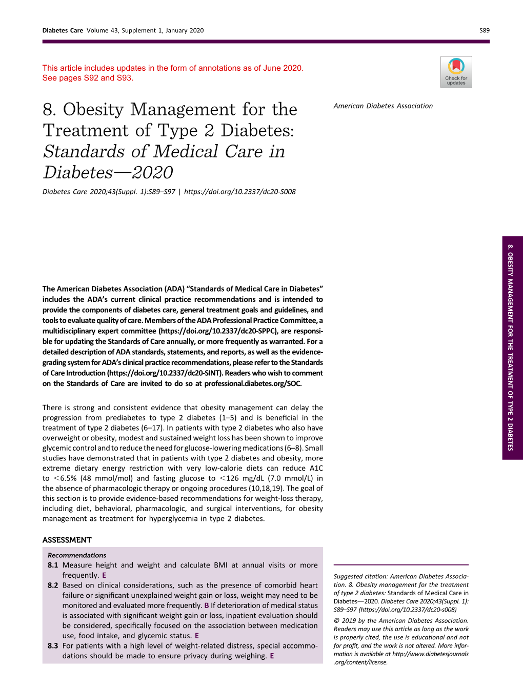 8. Obesity Management for the Treatment of Type 2 Diabetes: Standards of Medical Care in Diabetes—2020