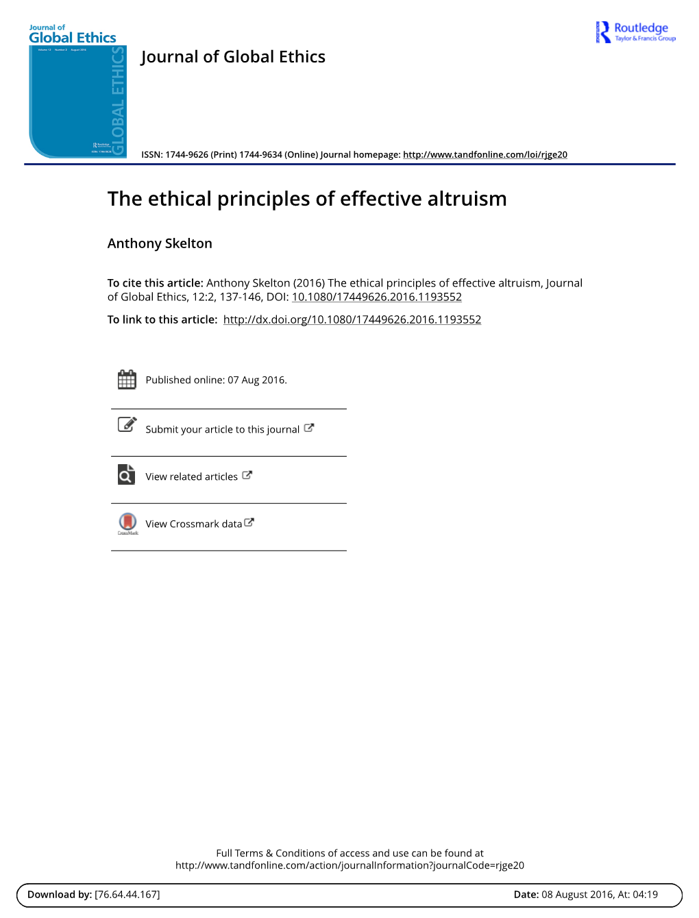 The Ethical Principles of Effective Altruism*