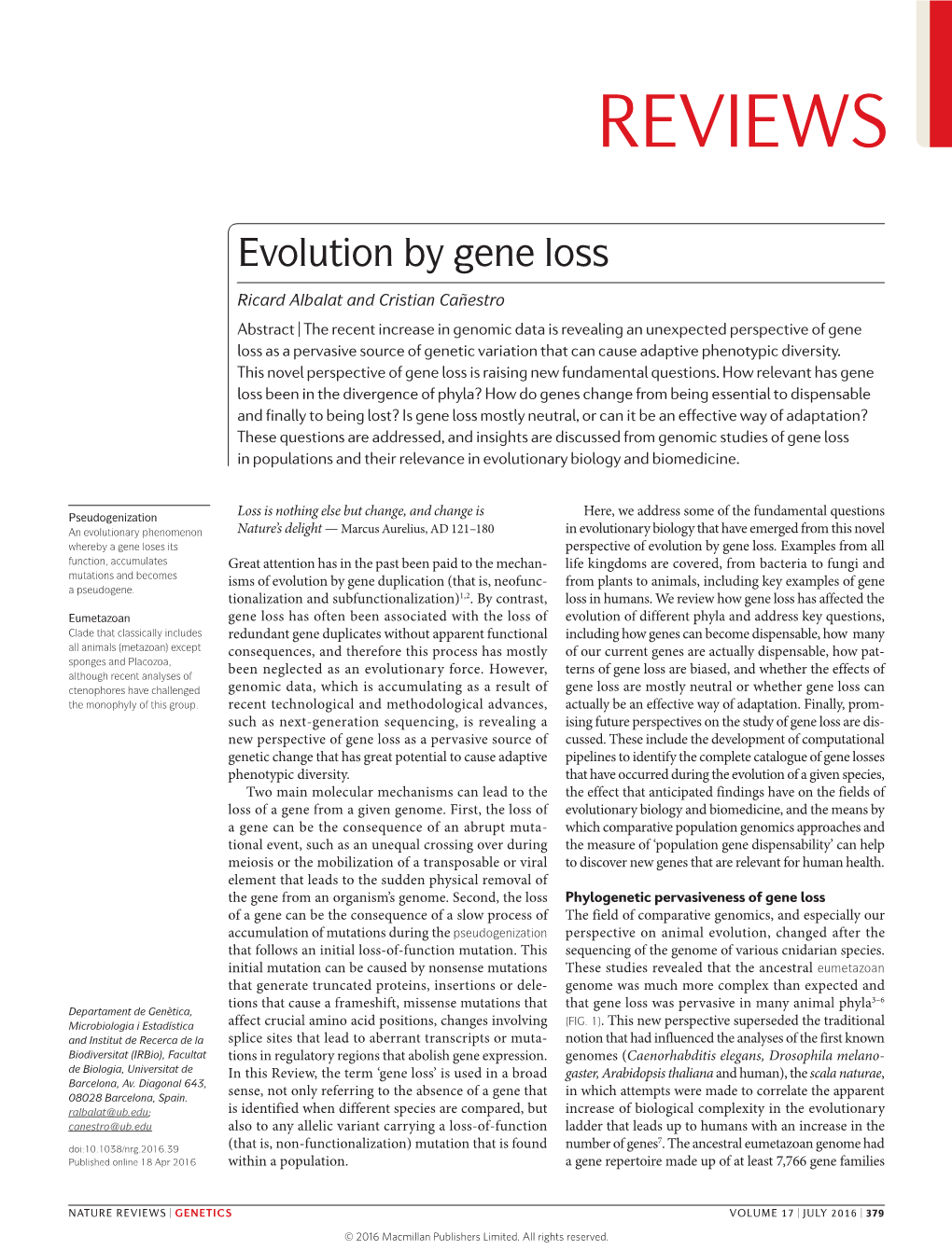 Evolution by Gene Loss