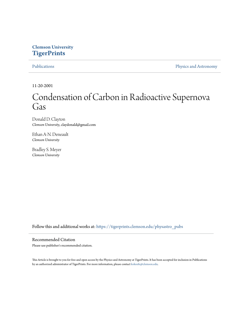 Condensation of Carbon in Radioactive Supernova Gas Donald D