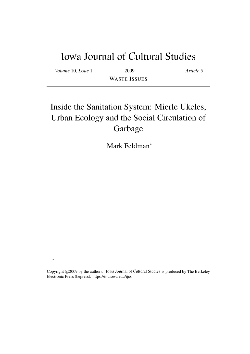 Inside the Sanitation System: Mierle Ukeles, Urban Ecology and the Social Circulation of Garbage