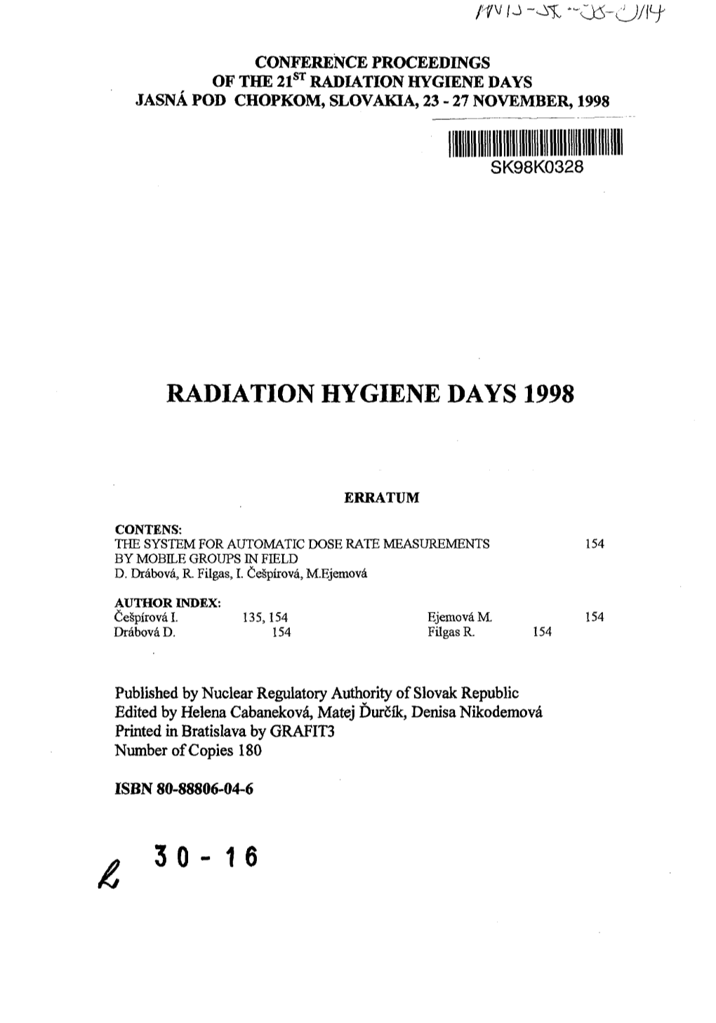 Radiation Hygiene Days 1998