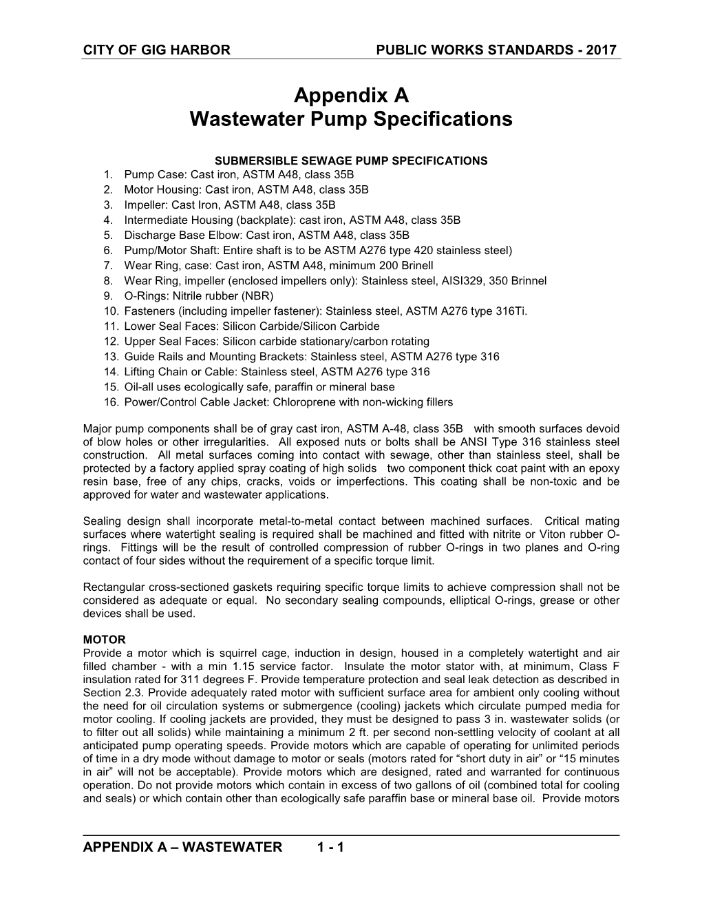 Appendix a Wastewater Pump Specifications