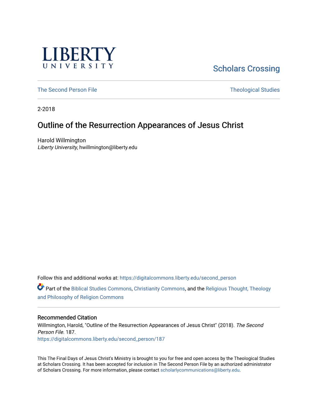 Outline of the Resurrection Appearances of Jesus Christ