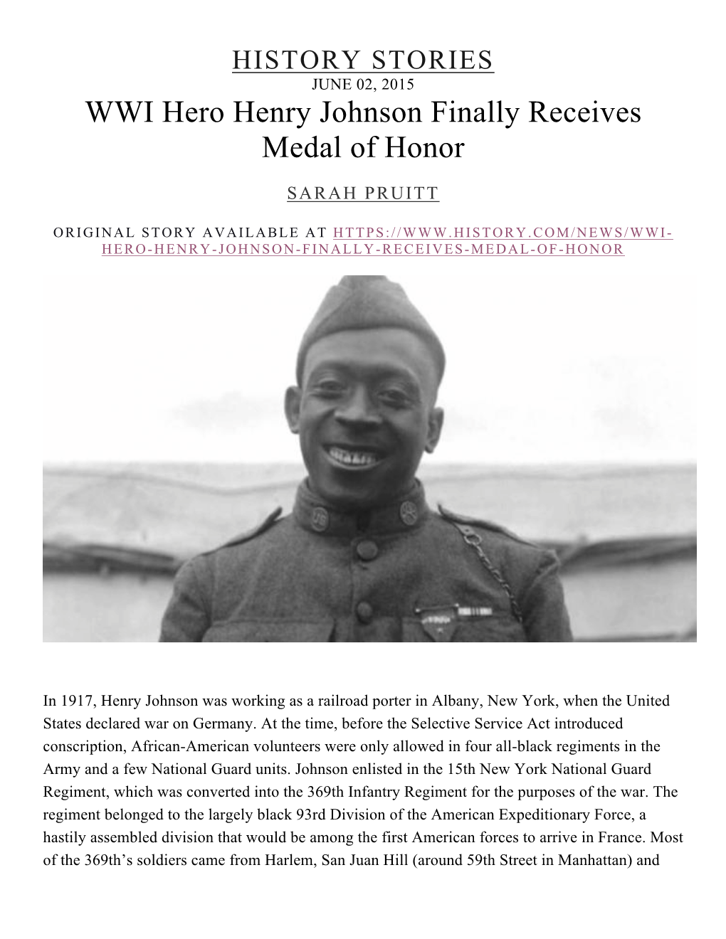 Henry Johnson Medal of Honor