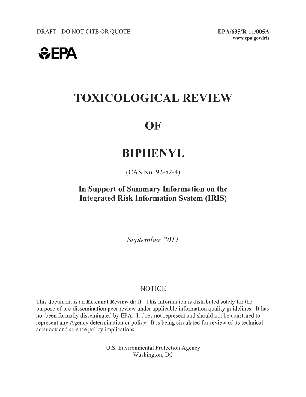 TOXICOLOGICAL REVIEW of BIPHENYL (CAS No