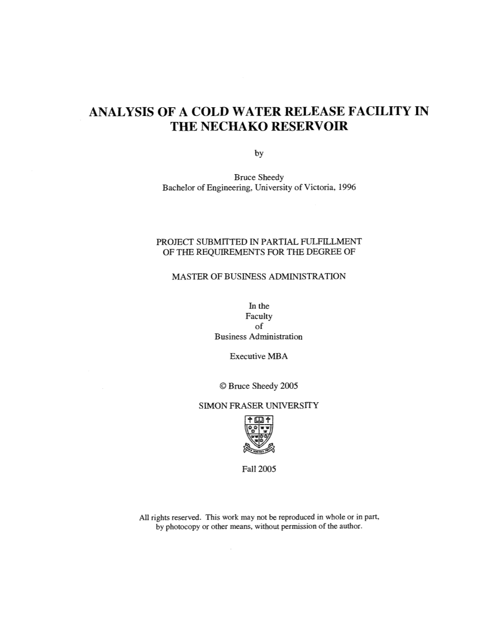 Analysis of a Cold Water Release Facility in the Nechako Reservoir