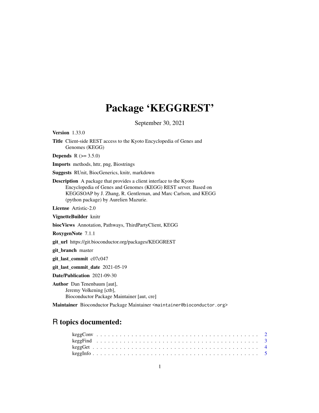 KEGGREST: Client-Side REST Access to the Kyoto Encyclopedia of Genes and Genomes (KEGG)