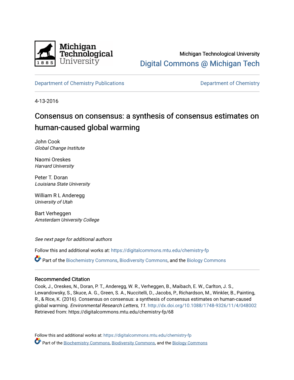 A Synthesis of Consensus Estimates on Human-Caused Global Warming