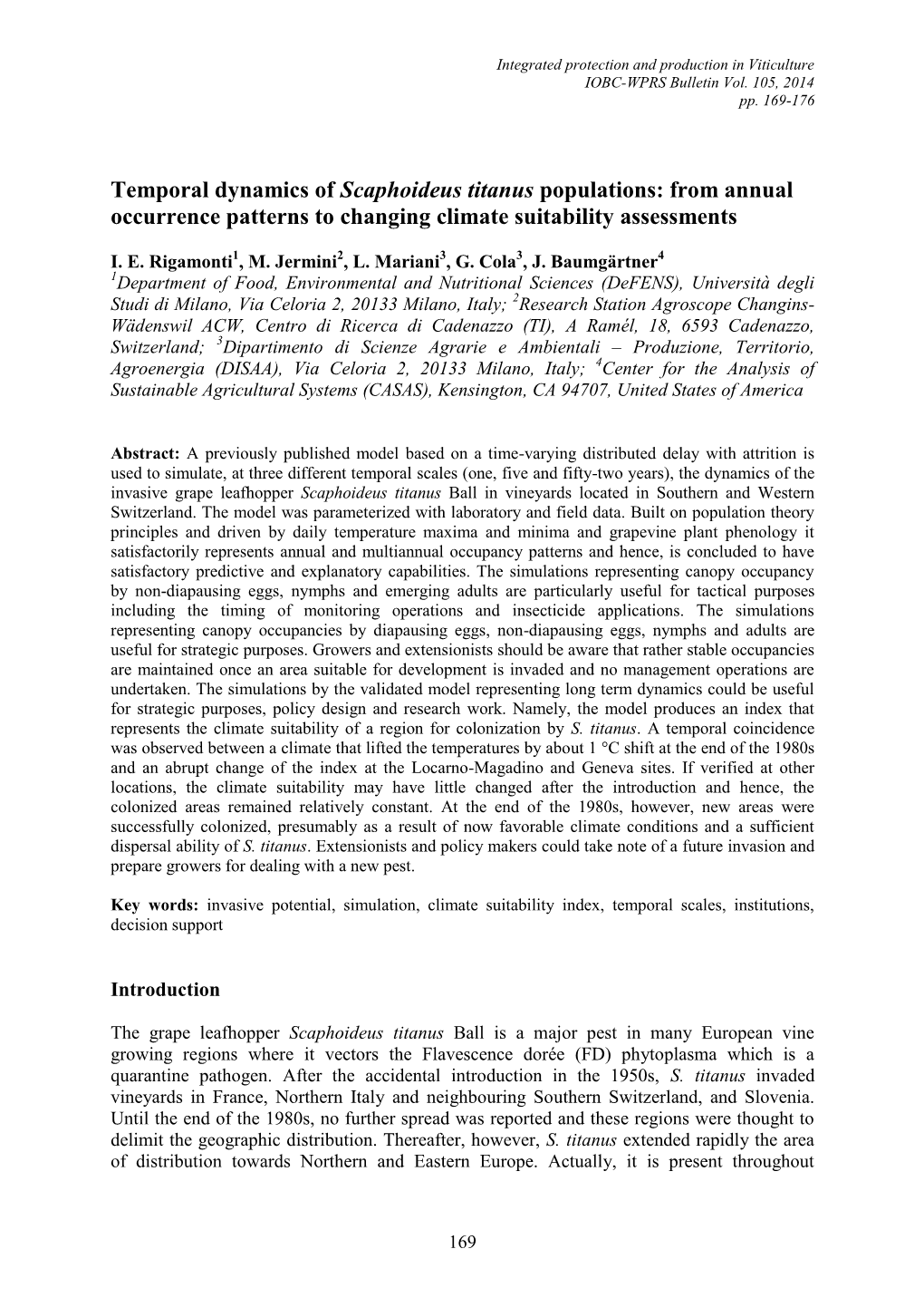 Temporal Dynamics of Scaphoideus Titanus Populations: from Annual Occurrence Patterns to Changing Climate Suitability Assessments