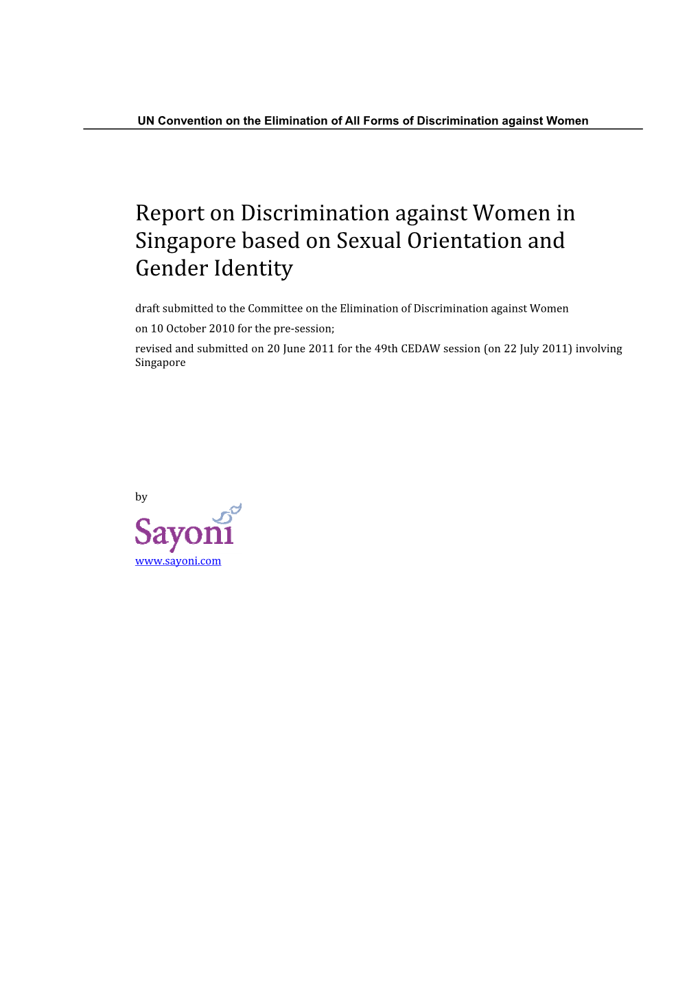 Report on Discrimination Against Women in Singapore Based on Sexual Orientation and Gender Identity