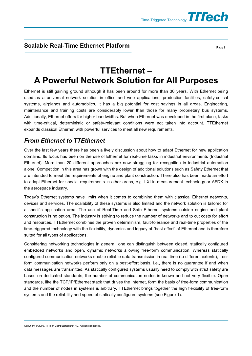 Ttethernet – a Powerful Network Solution for All Purposes
