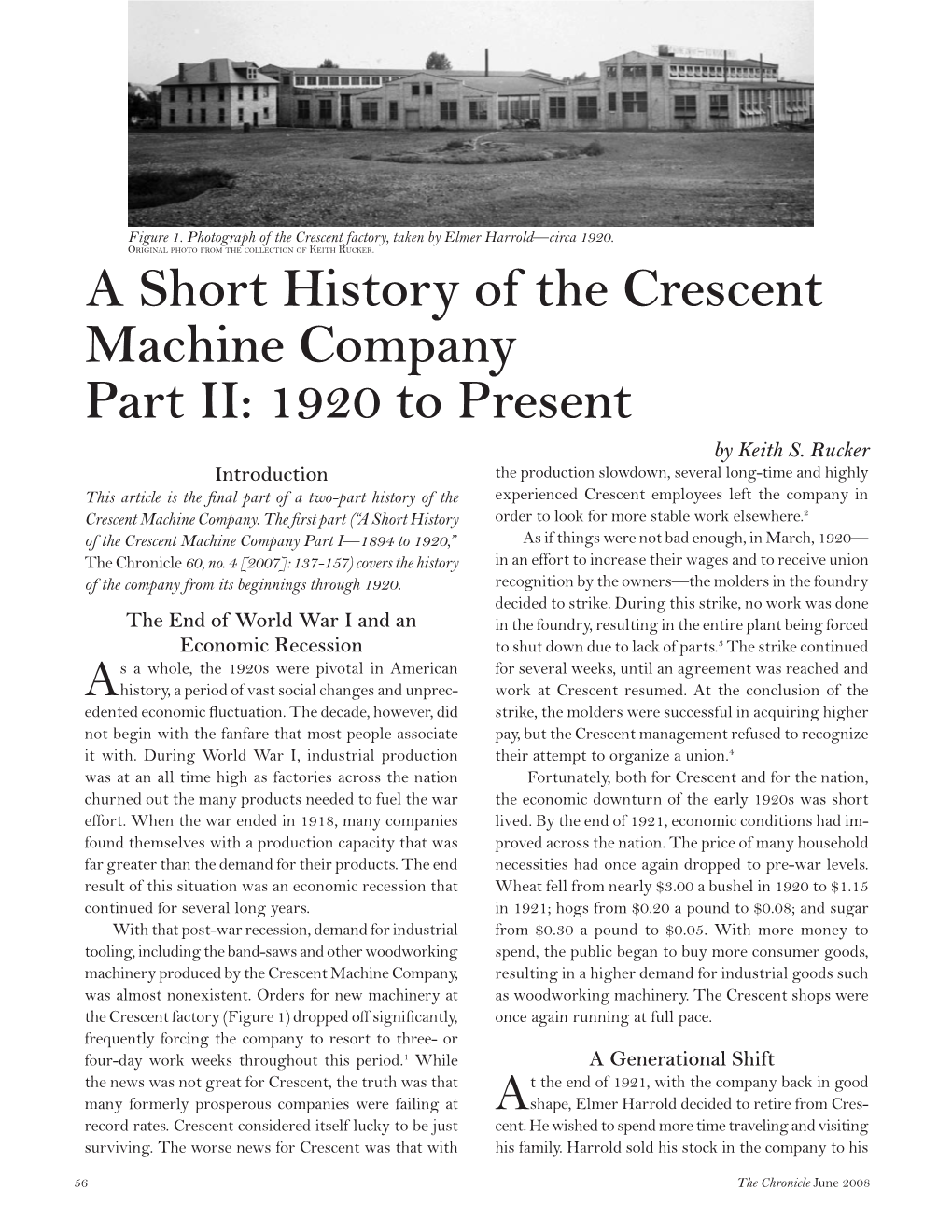 A Short History of the Crescent Machine Company Part II: 1920 to Present by Keith S